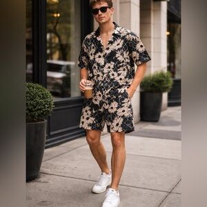 Urban Outfitters Black and Tan Floral Lounge Shorts